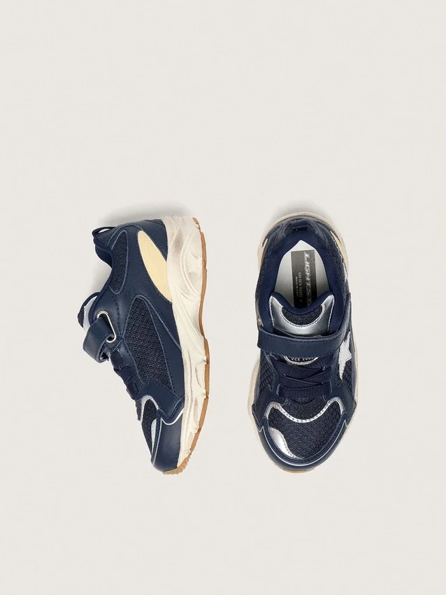 Lightstar Junior in pelle blu e mesh con stella in pelle grigia