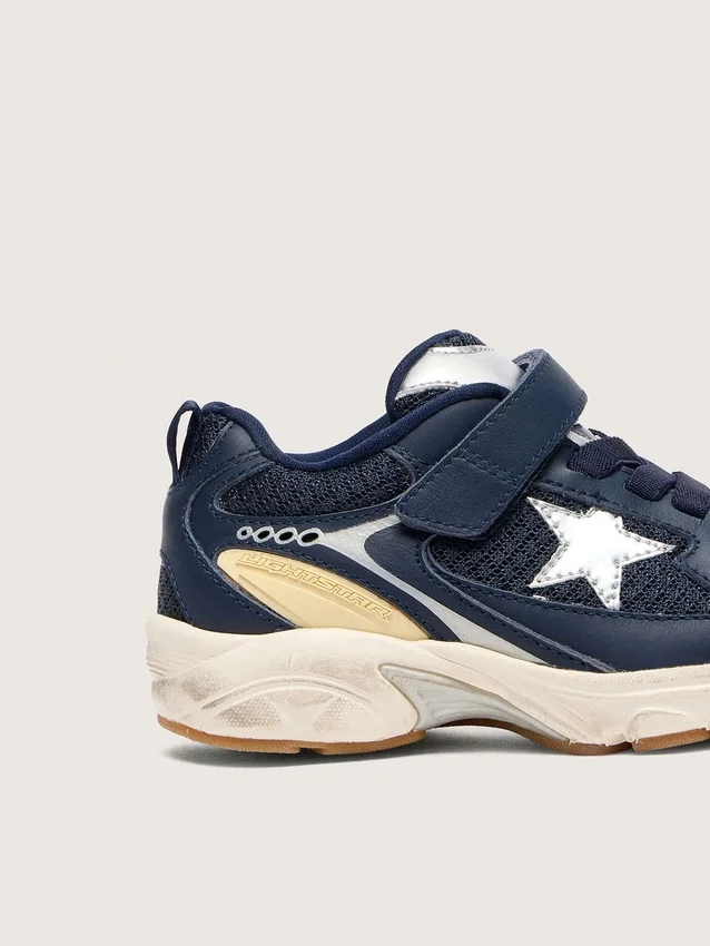 Lightstar Junior in pelle blu e mesh con stella in pelle grigia