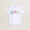 Maglietta bianca da bambino con stampa Golden multicolore