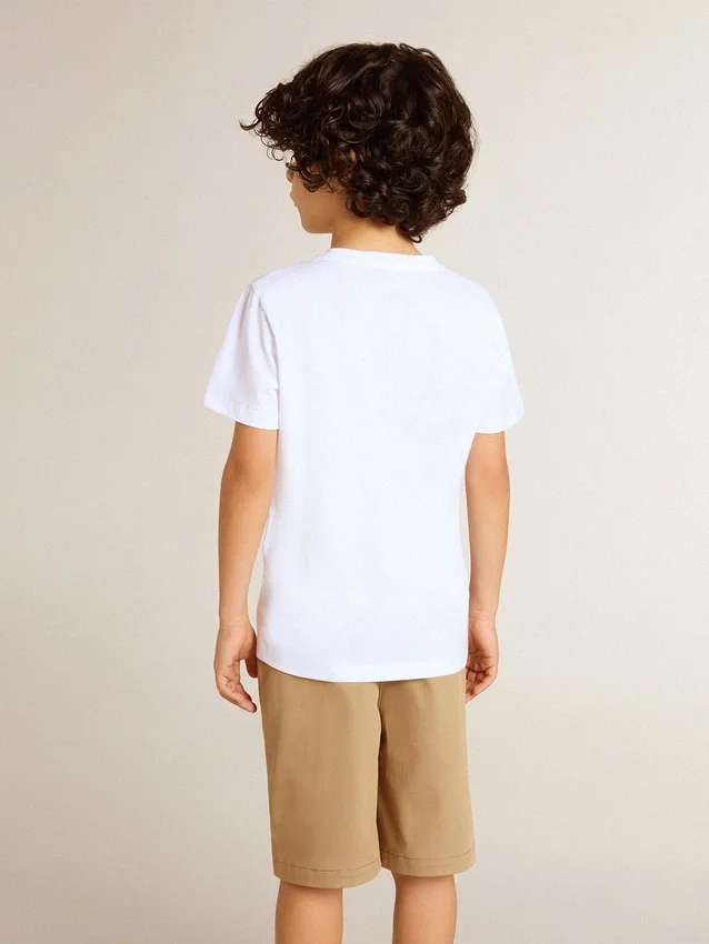 Maglietta bianca da bambino con stampa Golden multicolore