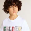 Maglietta bianca da bambino con stampa Golden multicolore