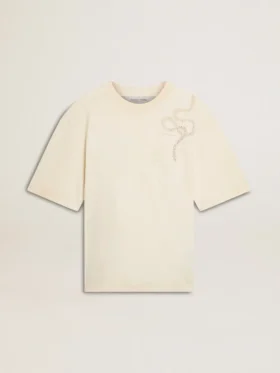 Maglietta CNY in cotone bianco invecchiato, vestibilità comoda