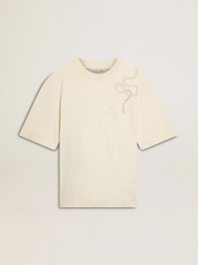 Maglietta CNY in cotone bianco invecchiato, vestibilità comoda