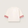 Maglietta corta da donna in cotone bianco con stampa e ricami