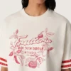 Maglietta corta da donna in cotone bianco con stampa e ricami