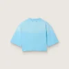 Maglietta corta da donna in jersey di cotone azzurro con stampa grafica
