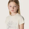 Maglietta da bambina Journey in jersey di cotone bianco con borchie argentate