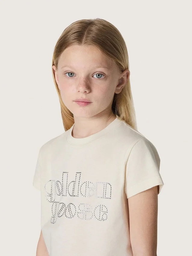 Maglietta da bambina Journey in jersey di cotone bianco con borchie argentate
