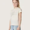 Maglietta da bambina Journey in jersey di cotone bianco con borchie argentate
