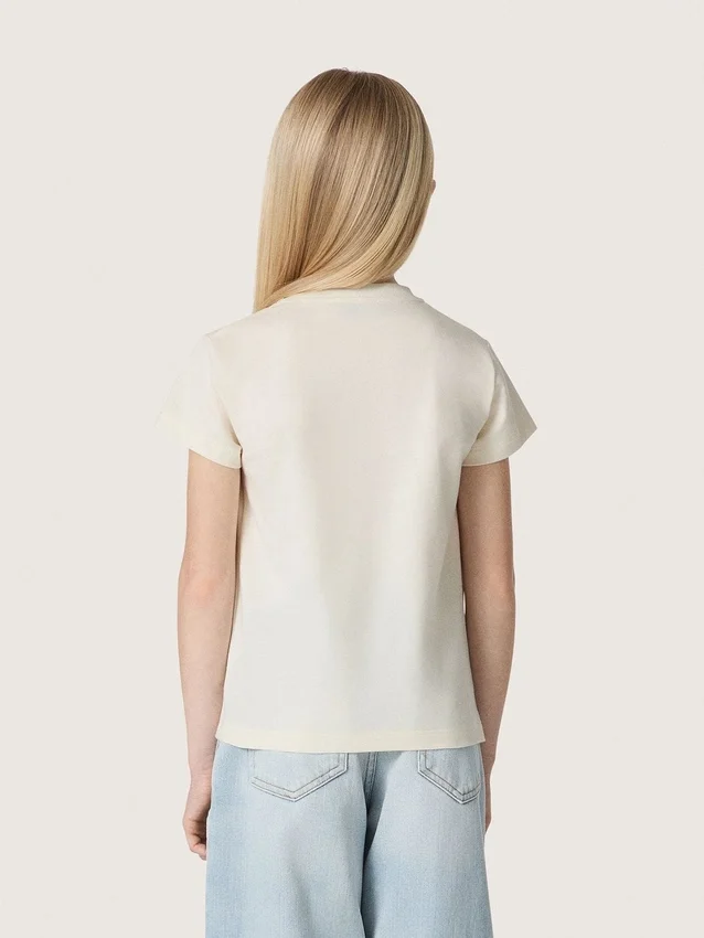 Maglietta da bambina Journey in jersey di cotone bianco con borchie argentate