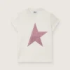Maglietta da bambina “Star” in jersey di cotone bianco con stella rosa glitterata