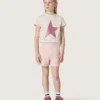 Maglietta da bambina “Star” in jersey di cotone bianco con stella rosa glitterata