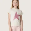 Maglietta da bambina “Star” in jersey di cotone bianco con stella rosa glitterata