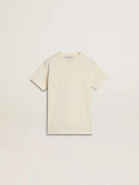 Maglietta da bambino color crema con logo in rilievo