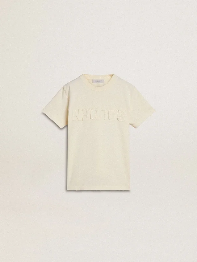 Maglietta da bambino color crema con logo in rilievo