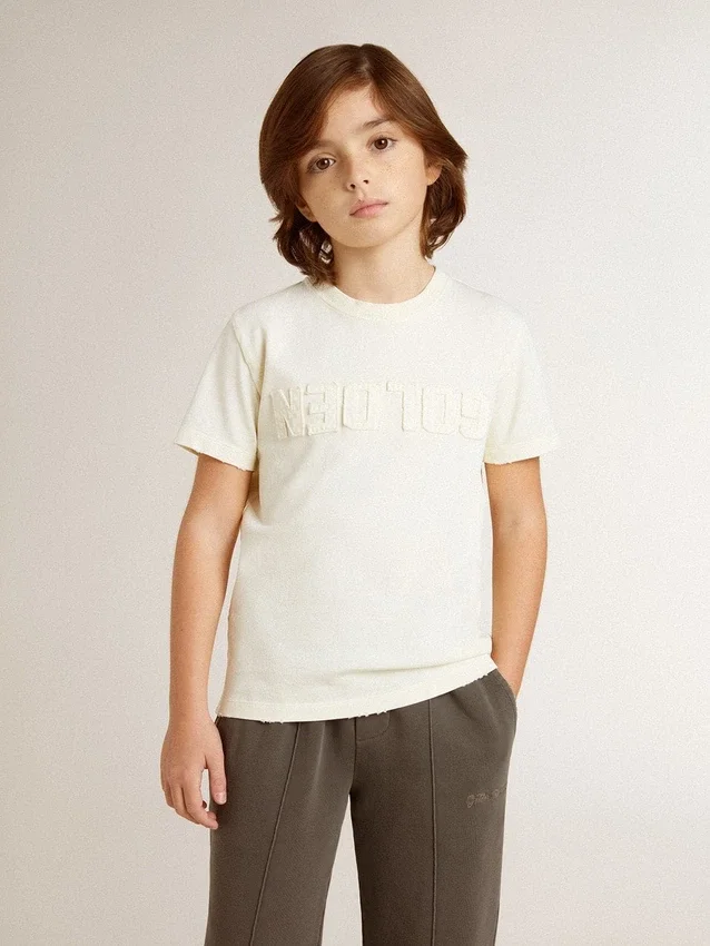 Maglietta da bambino color crema con logo in rilievo