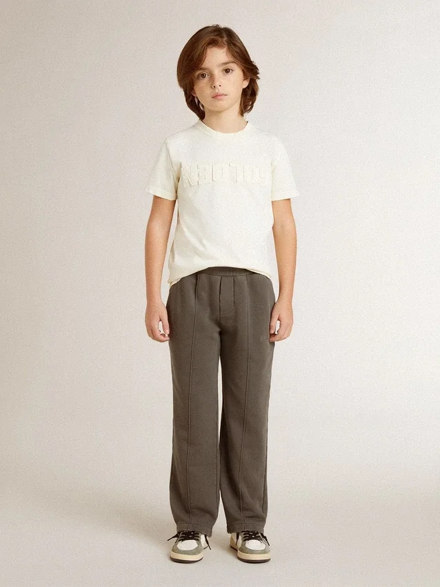 Maglietta da bambino color crema con logo in rilievo