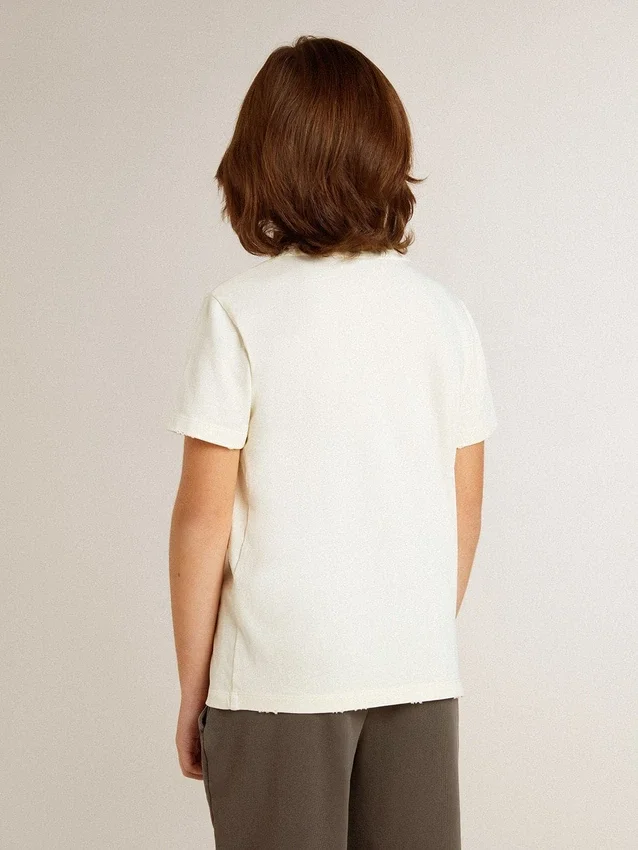 Maglietta da bambino color crema con logo in rilievo