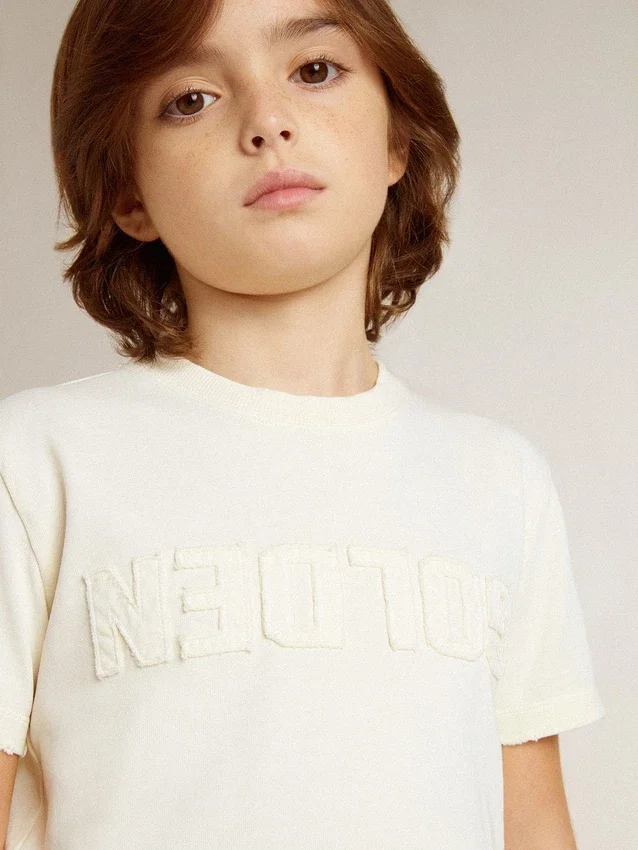 Maglietta da bambino color crema con logo in rilievo