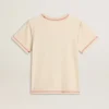 Maglietta da donna color crema con dettagli in rosso sbiadito