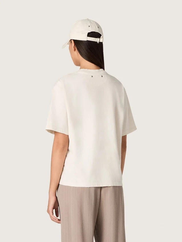 Maglietta da donna in jersey di cotone bianco con stampa a stelle