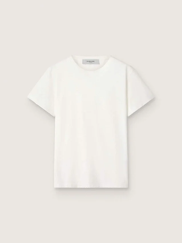Maglietta da donna slim fit effetto consumato, colore bianco