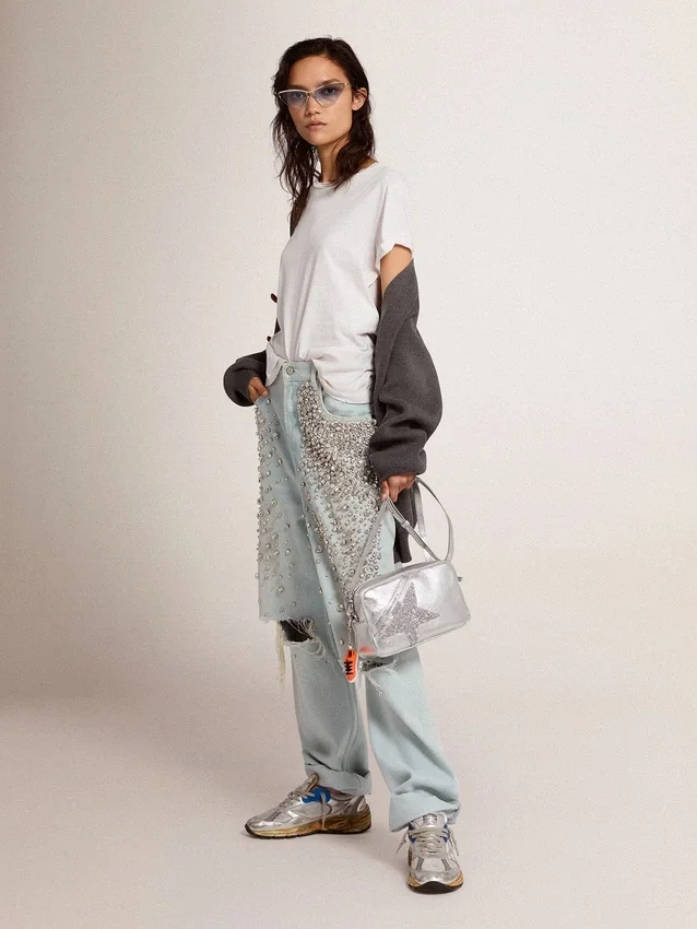 Maglietta da donna slim fit effetto consumato, colore bianco