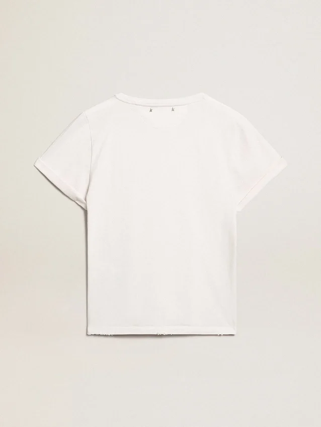 Maglietta da donna slim fit effetto consumato, colore bianco