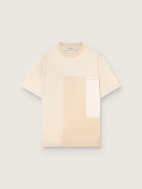 Maglietta da uomo in jersey di cotone con effetto patchwork bianco e beige