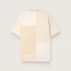 Maglietta da uomo in jersey di cotone con effetto patchwork bianco e beige