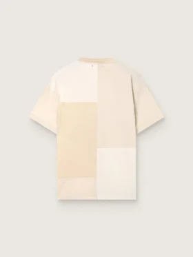 Maglietta da uomo in jersey di cotone con effetto patchwork bianco e beige