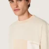 Maglietta da uomo in jersey di cotone con effetto patchwork bianco e beige