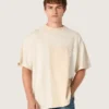 Maglietta da uomo in jersey di cotone con effetto patchwork bianco e beige