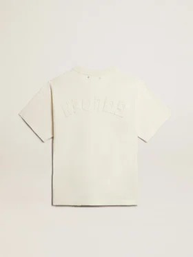 Maglietta in bianco invecchiato con logo rovesciato sul retro – Capsule in jersey