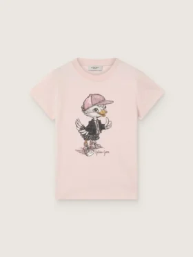 Maglietta Journey da bambina in jersey di cotone rosa con stampa digitale della mascotte