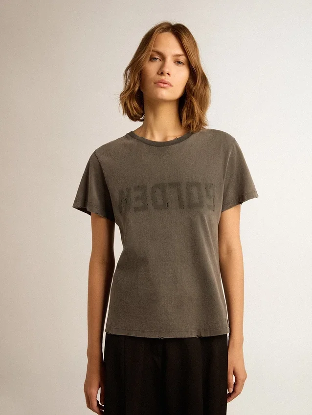 Maglietta slim fit dall’effetto consumato in grigio antracite