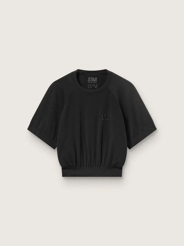 Maglietta sportiva corta da donna nera
