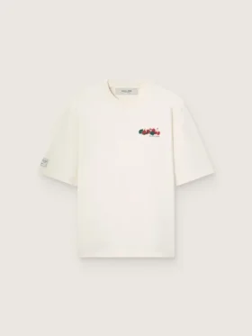 Maglietta unisex da resort in cotone bianco con stampa e logo