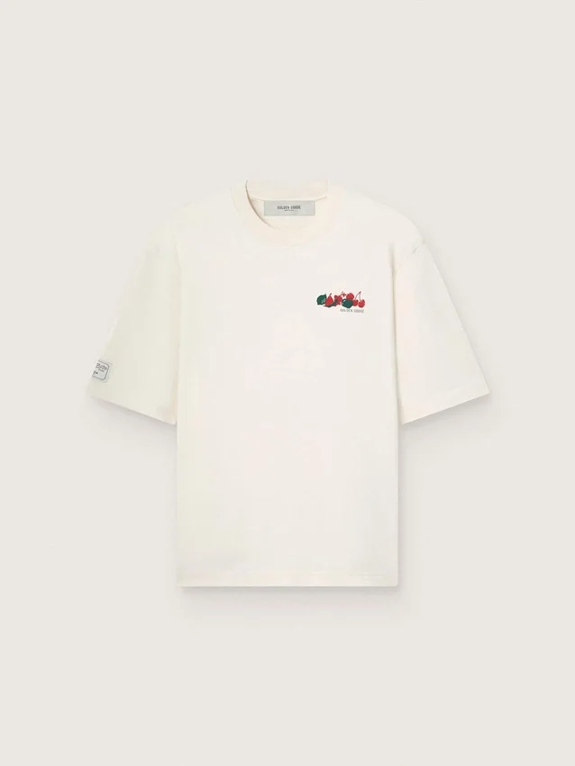Maglietta unisex da resort in cotone bianco con stampa e logo