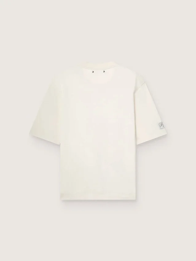 Maglietta unisex da resort in cotone bianco con stampa e logo