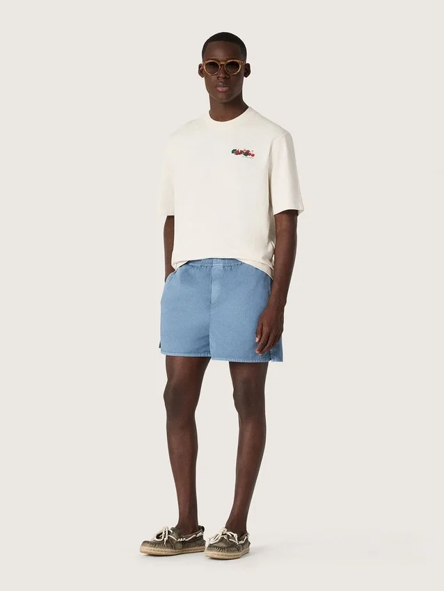 Maglietta unisex da resort in cotone bianco con stampa e logo