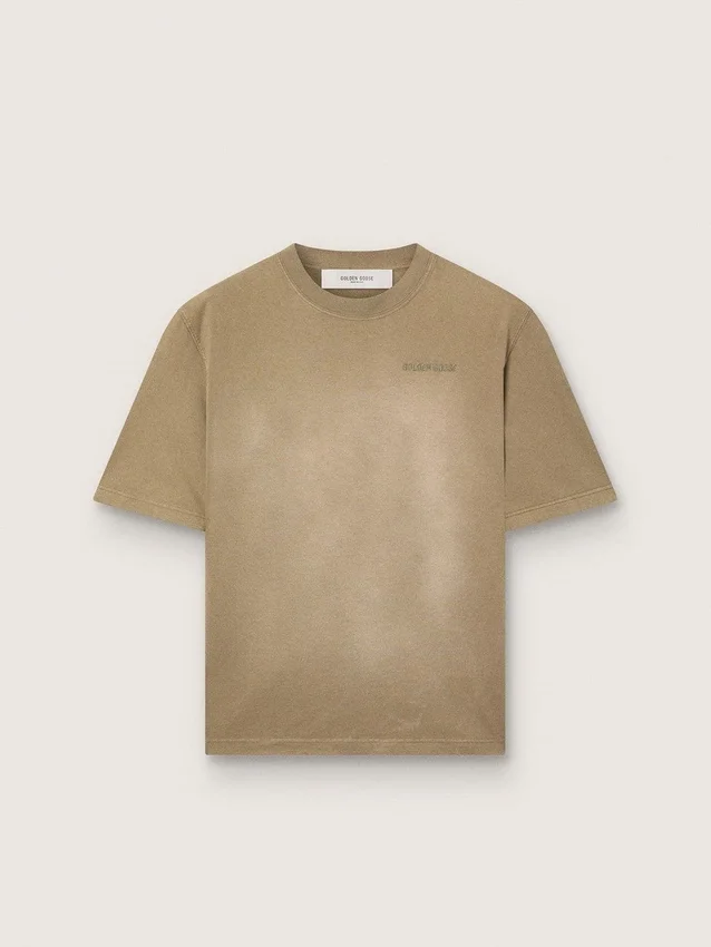 Maglietta unisex in jersey di cotone beige con logo ricamato