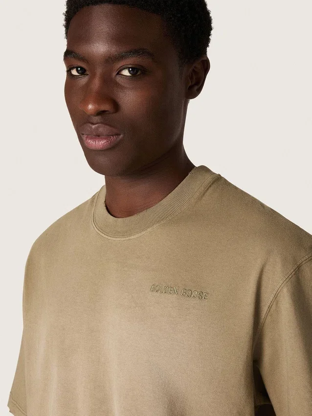 Maglietta unisex in jersey di cotone beige con logo ricamato