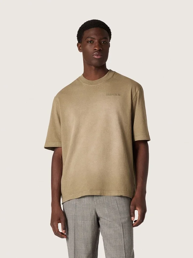 Maglietta unisex in jersey di cotone beige con logo ricamato