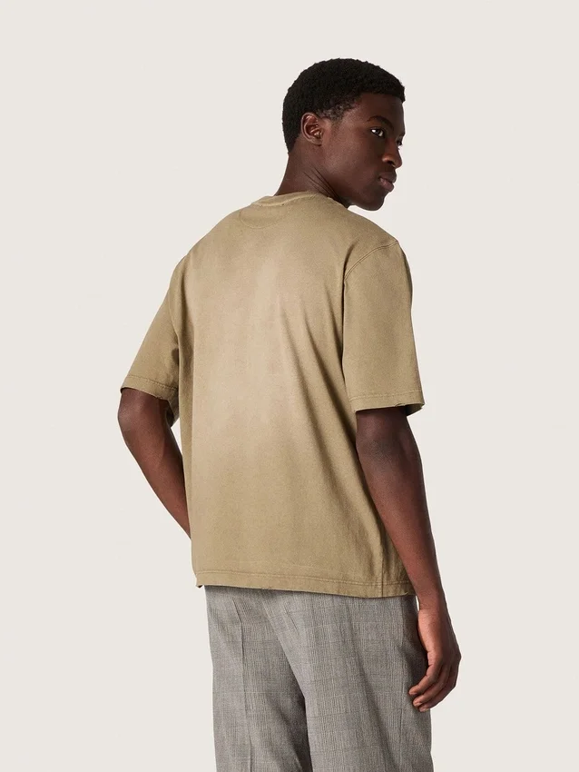 Maglietta unisex in jersey di cotone beige con logo ricamato