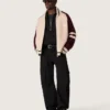 Giacca bomber unisex in maglia jacquard bianca e bordeaux