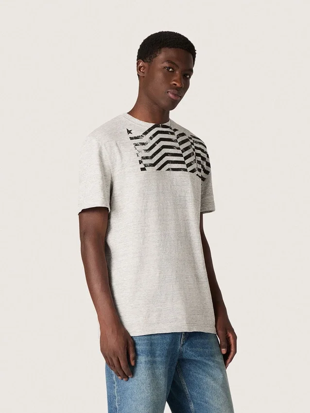 Maglietta unisex in jersey grigio melange con stampa bandiera