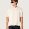 Maglietta unisex Star in cotone bianco vintage con stampa nera sul retro