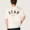 Maglietta unisex Star in cotone bianco vintage con stampa nera sul retro
