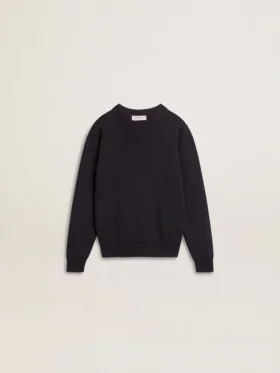 Maglione blu da bambino a girocollo con scritta “Golden” sul retro